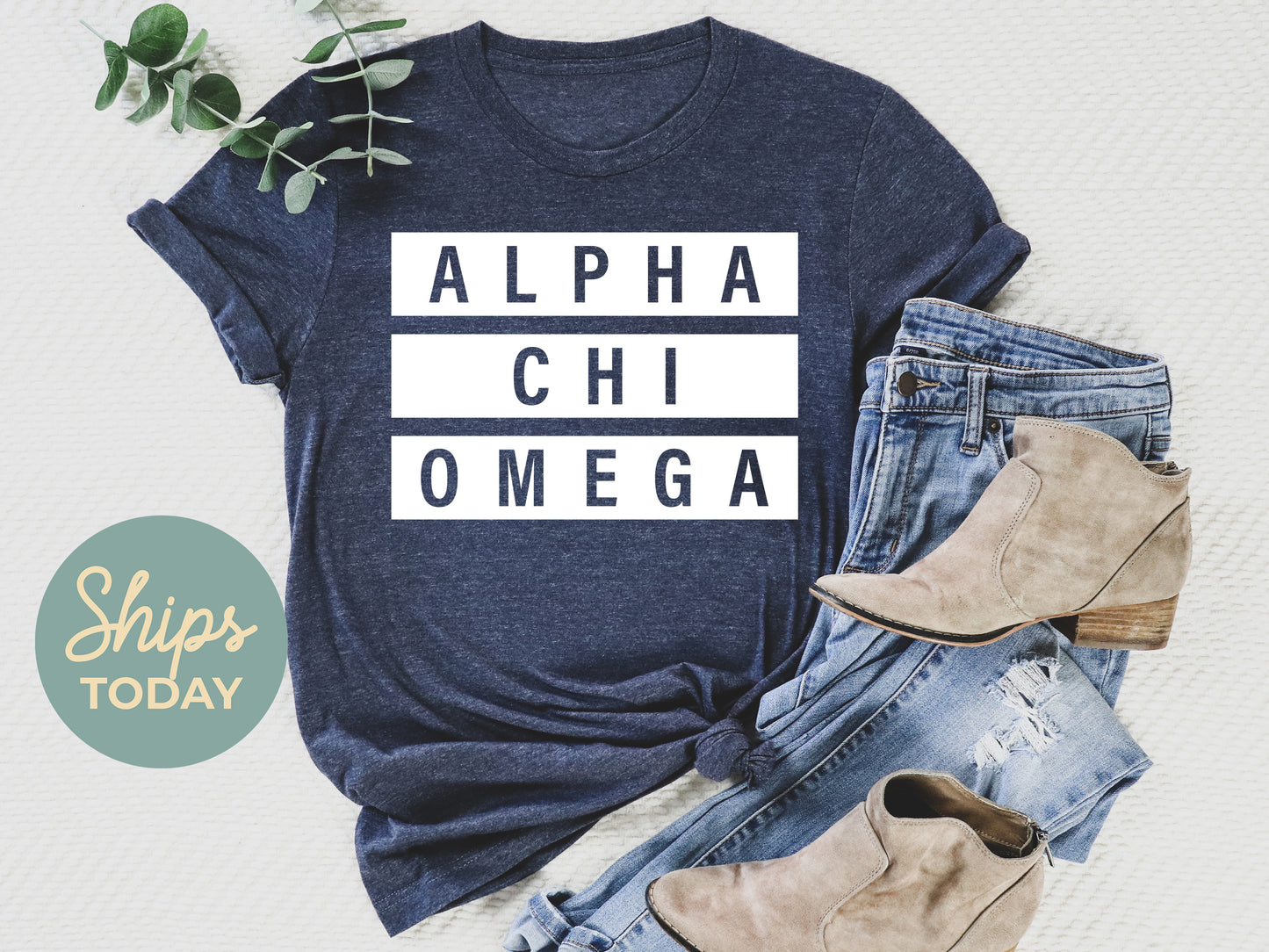 Alpha Chi Omega Faded White Box Sorority T-shirt _ 3333g