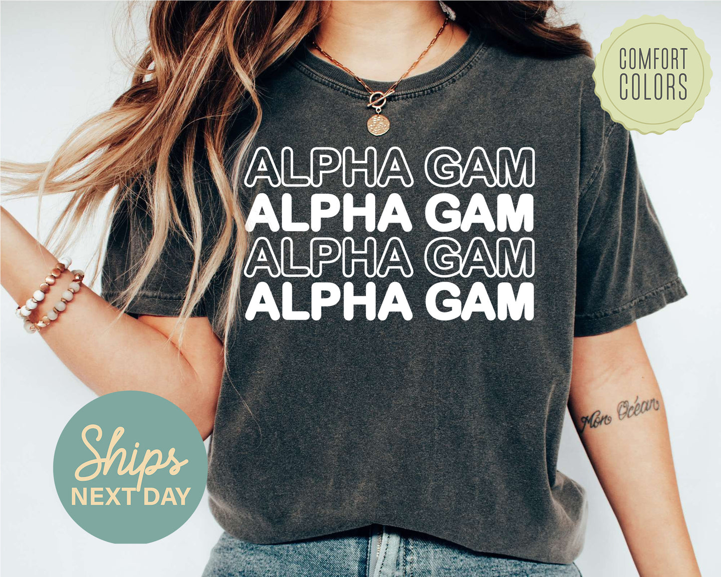 Alpha Gamma Delta Bold Bubble Letter Comfort Colors Sorority T-shirt _ 2215g