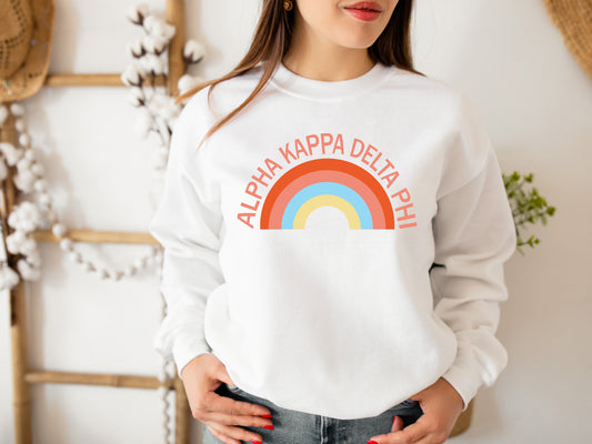 Alpha Kappa Delta Phi Colorful Rainbow Sorority Sweatshirt _ 3454g