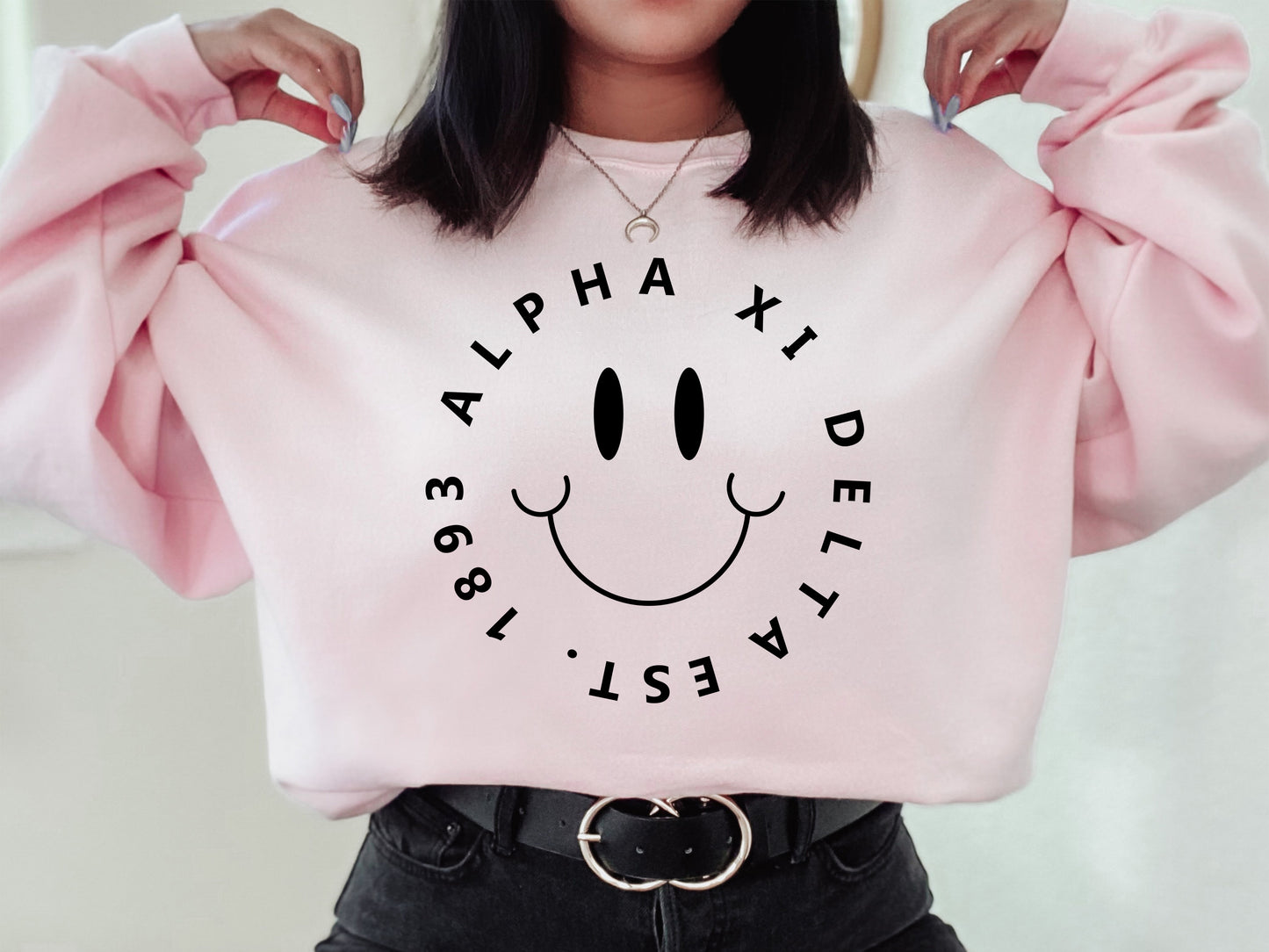 Alpha Xi Delta Smiley Face Halo Sorority Sweatshirt _ 2507g