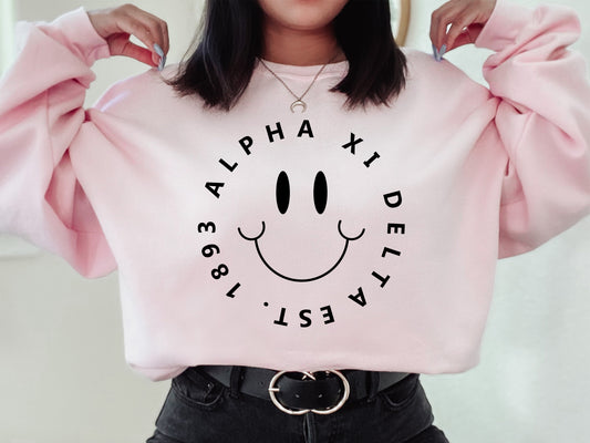 Alpha Xi Delta Smiley Face Halo Sorority Sweatshirt _ 2507g