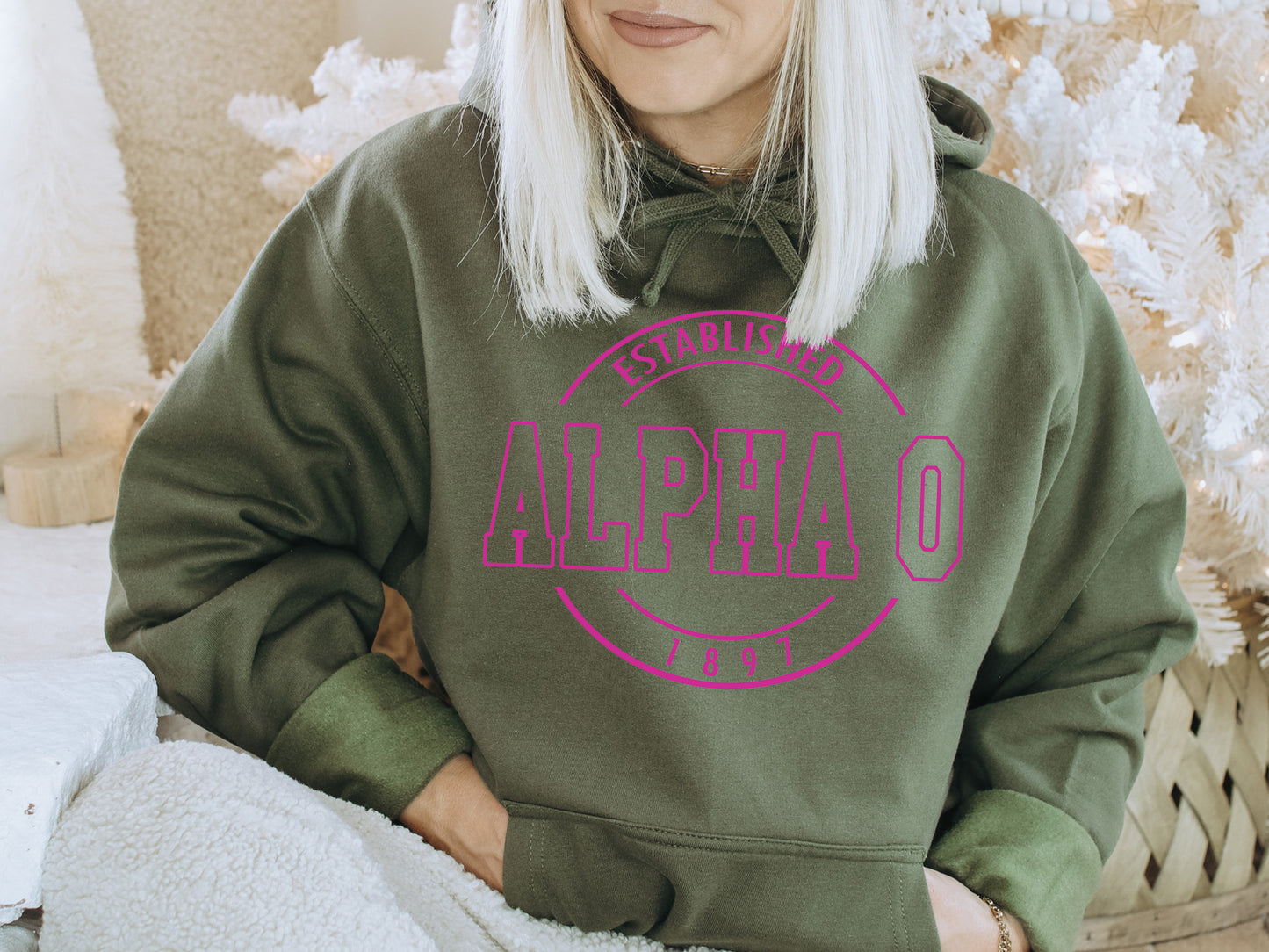 Alpha Omicron Pi Pink Stamp Sorority Hoodie _ 55g