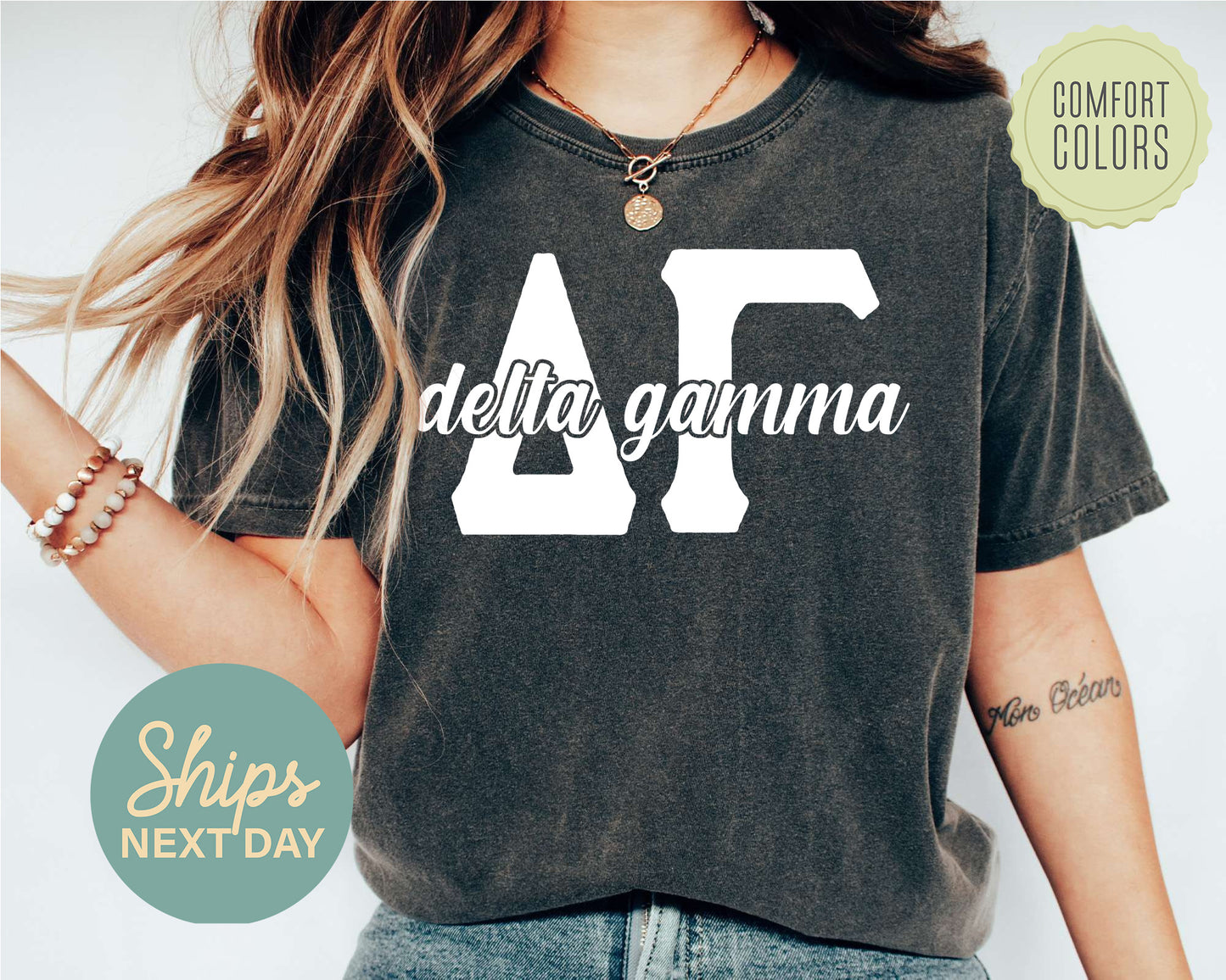 Delta Gamma Sliced White Letters Comfort Colors Sorority T-shirt _ 2249g