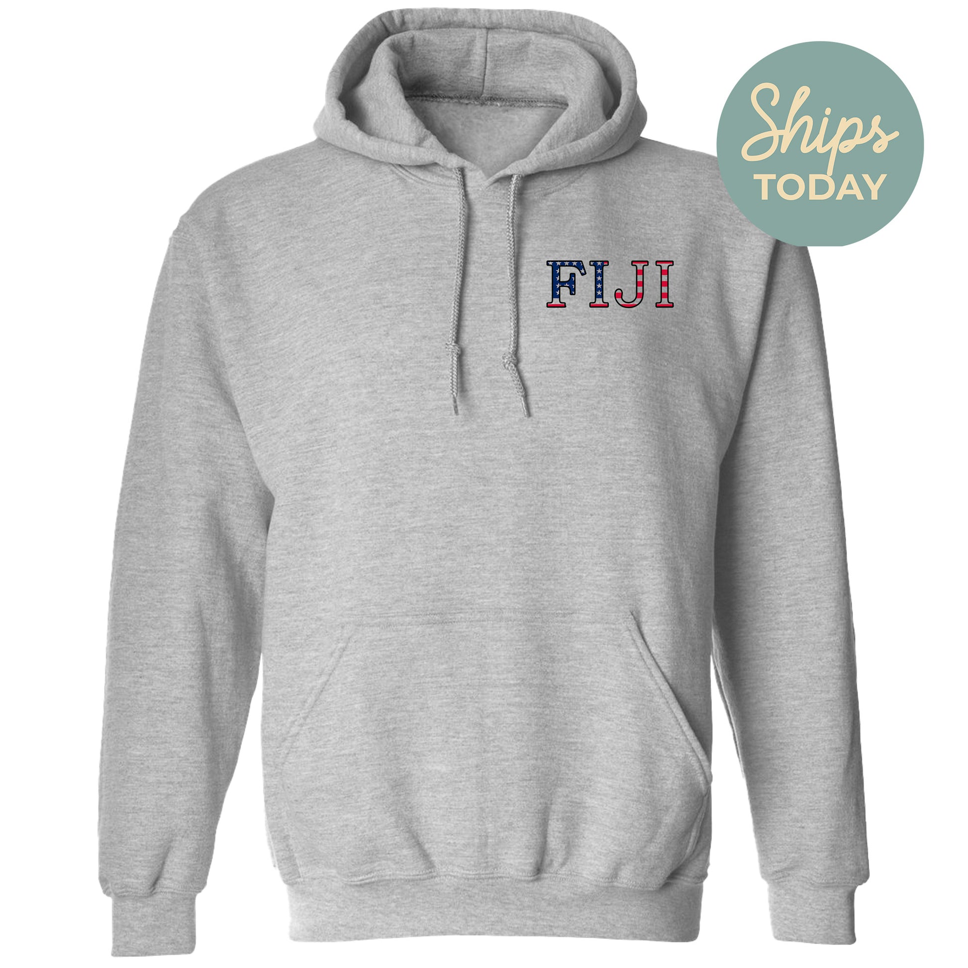 a grey hoodie with the word flu on it