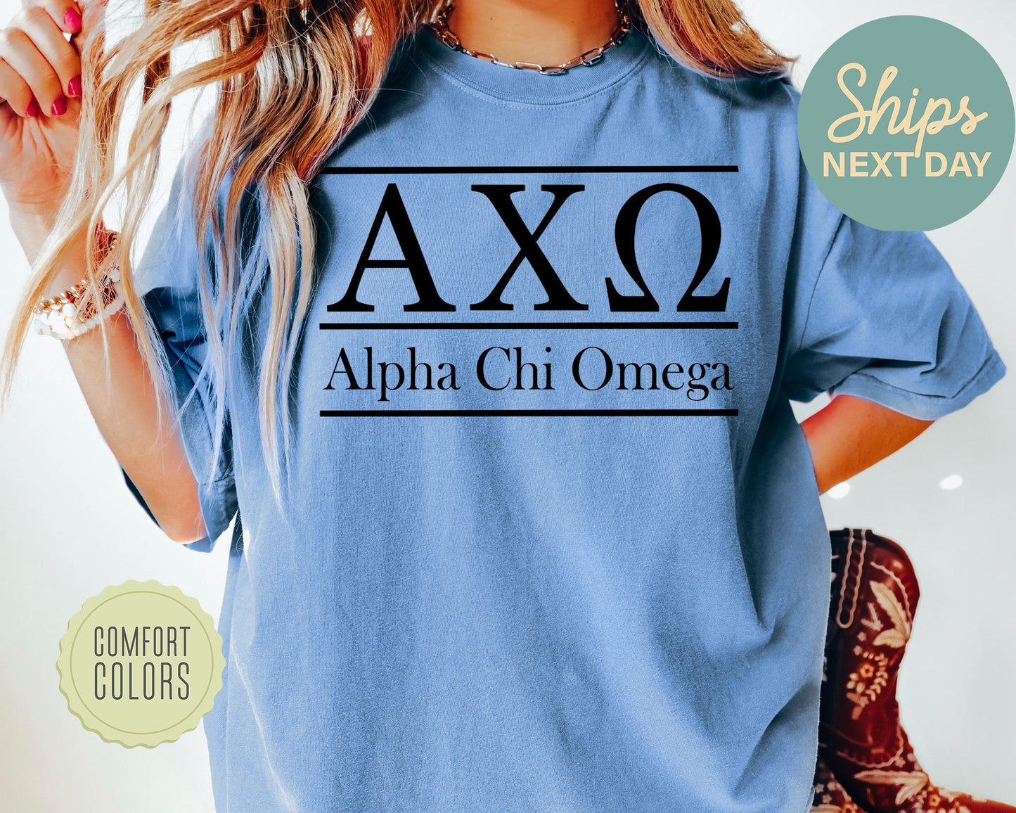 Alpha Chi Omega Bold Statement Comfort Colors Sorority T-shirt _ 284g