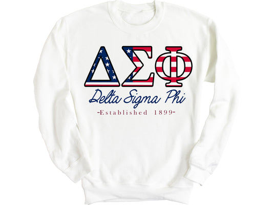 Delta Sigma Phi American Flag Letters Fraternity Sweatshirt _ 1162g