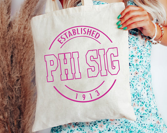 Phi Sigma Sigma Pink Stamp Sorority Tote Bag _ 34456g
