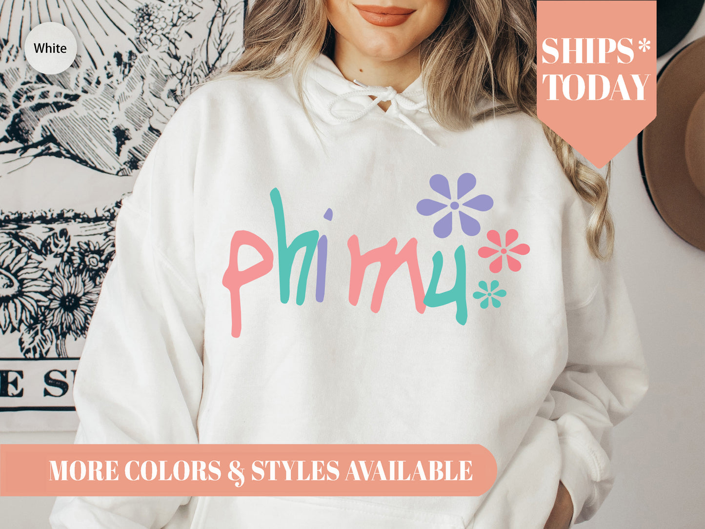 Phi Mu Colorful Floral Sorority Hoodie _ 2621g
