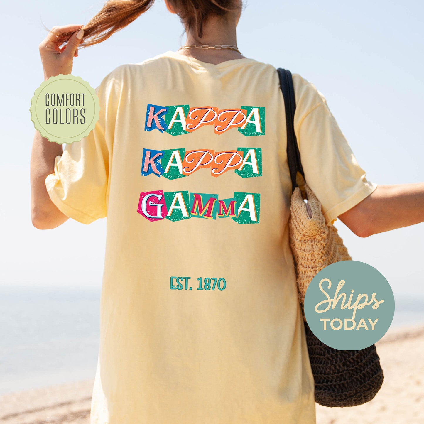 Kappa Kappa Gamma Letter Cuts Comfort Colors Sorority T-shirt _ 35904g