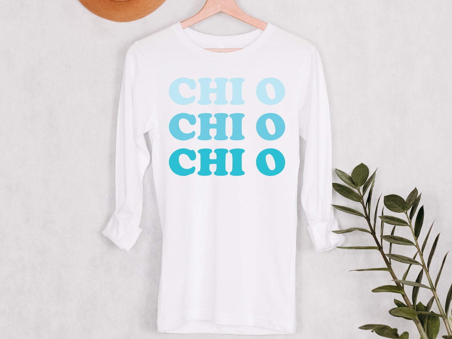 Chi Omega Touch of Blue Sorority Long Sleeve T-shirt _ 2586g