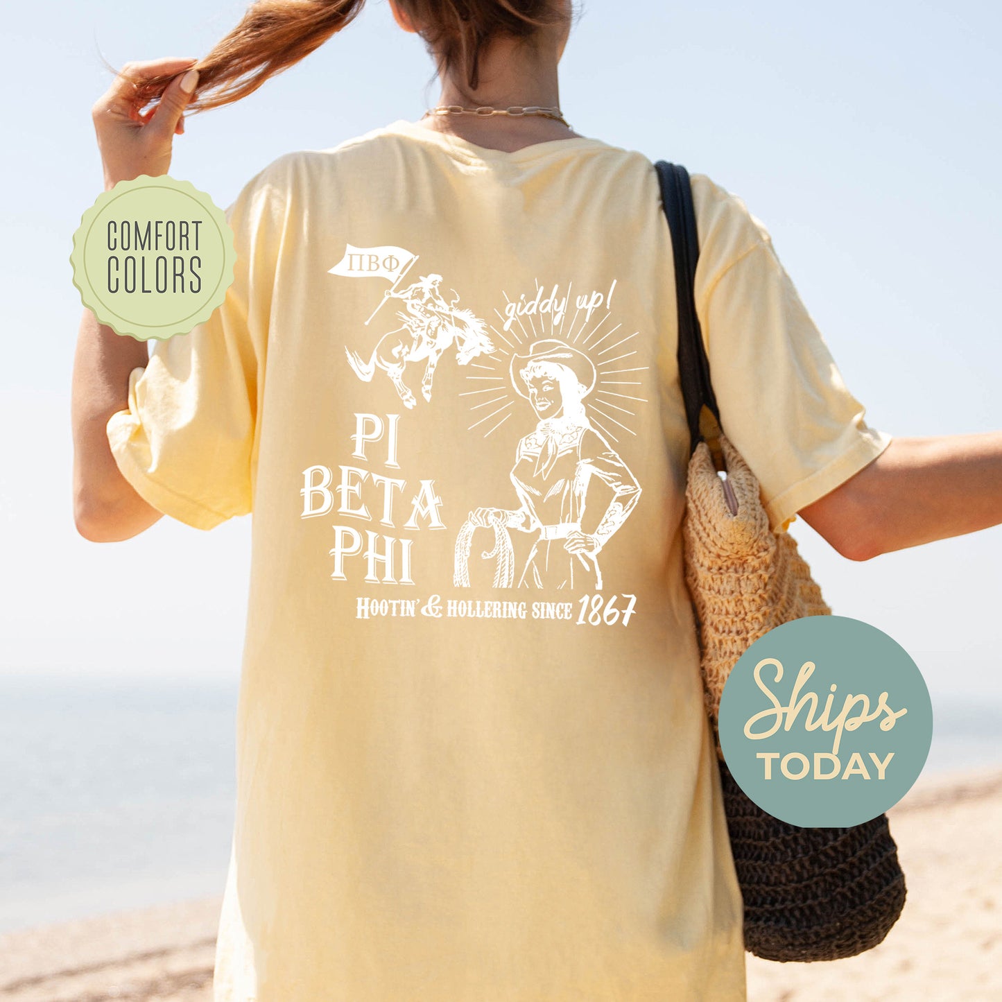 Pi Beta Phi Howdy Cowgirl Comfort Colors Sorority T-shirt _ 35379g