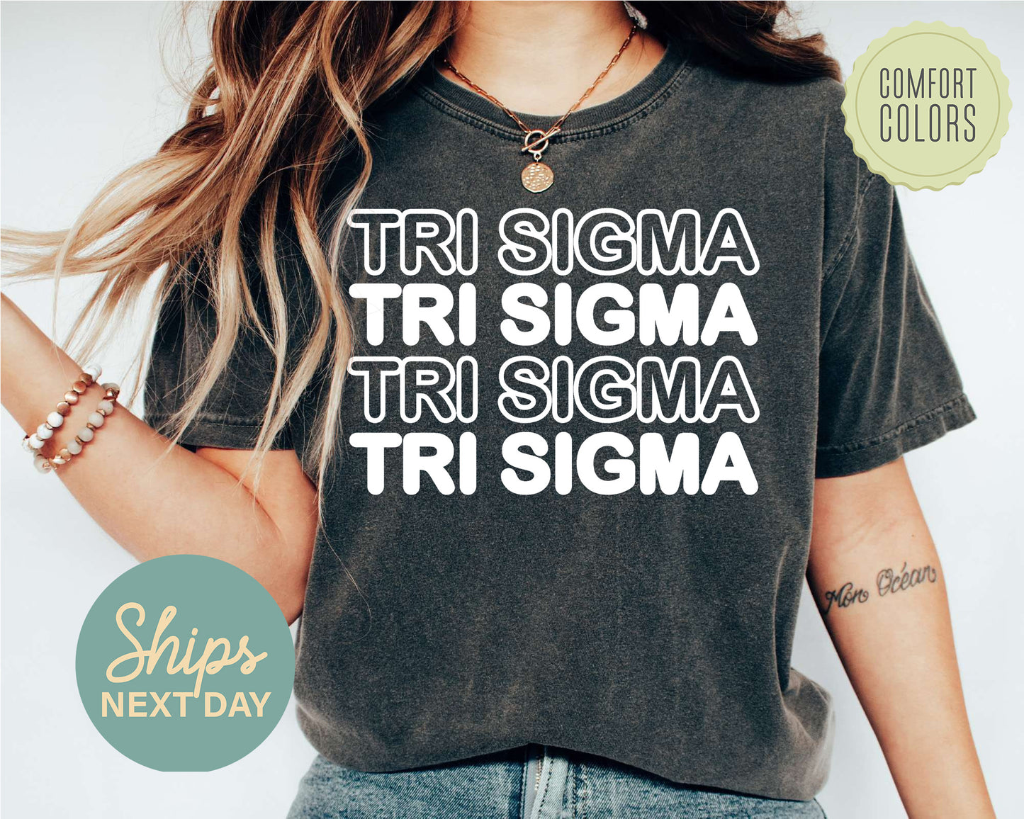 Sigma Sigma Sigma Bold Bubble Letter Comfort Colors Sorority T-shirt _ 2235g