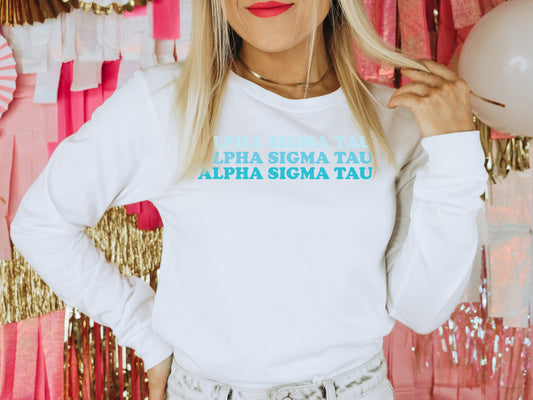 Alpha Sigma Tau Touch of Blue Sorority Long Sleeve T-shirt _ 2584g