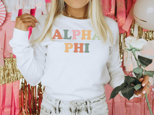 Alpha Phi Bright and Proud Sorority Long Sleeve T-shirt _ 419g