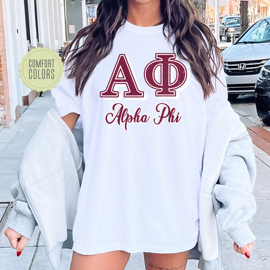 Alpha Phi Greek Colors Comfort Colors Sorority T-shirt _ 36074g
