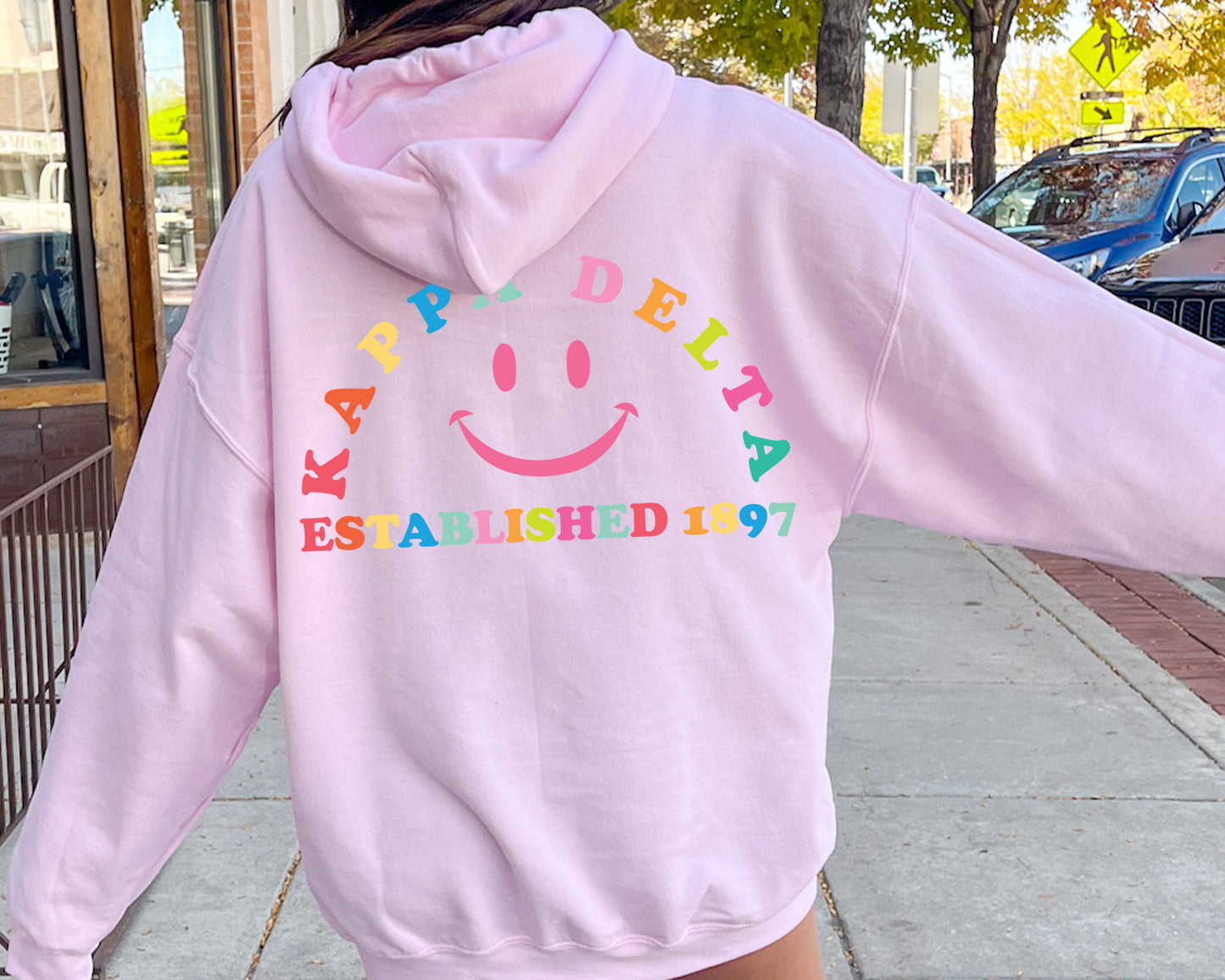 Kappa Delta Gleaming Smiley Face Sorority Hoodie _ 33066g