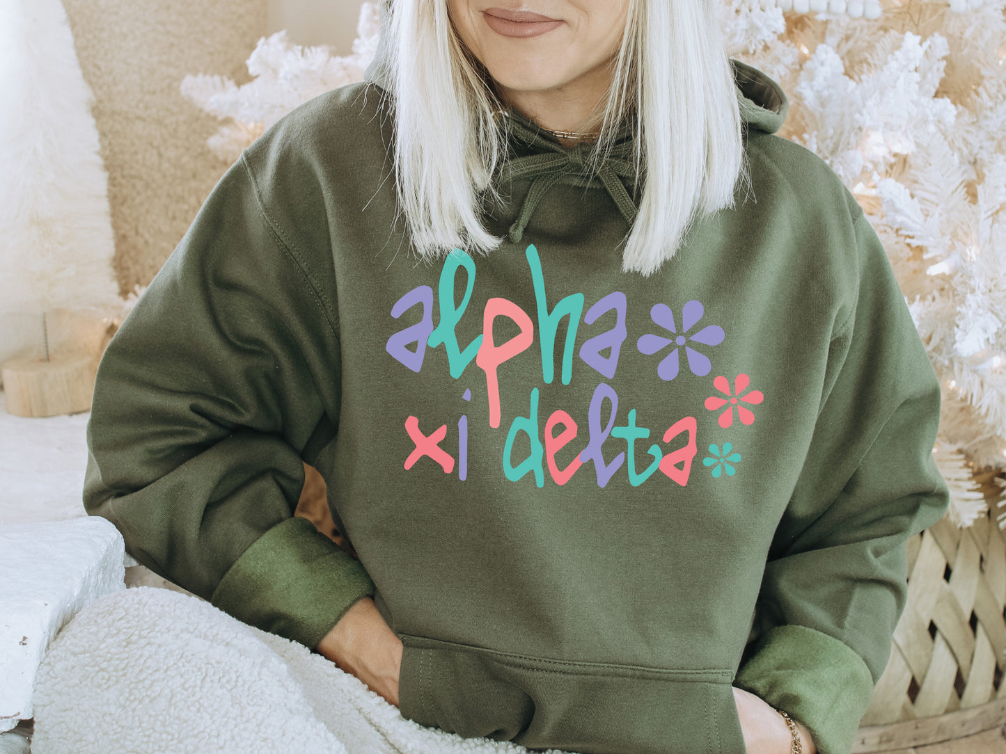 Alpha Xi Delta Colorful Floral Sorority Hoodie _ 2611g
