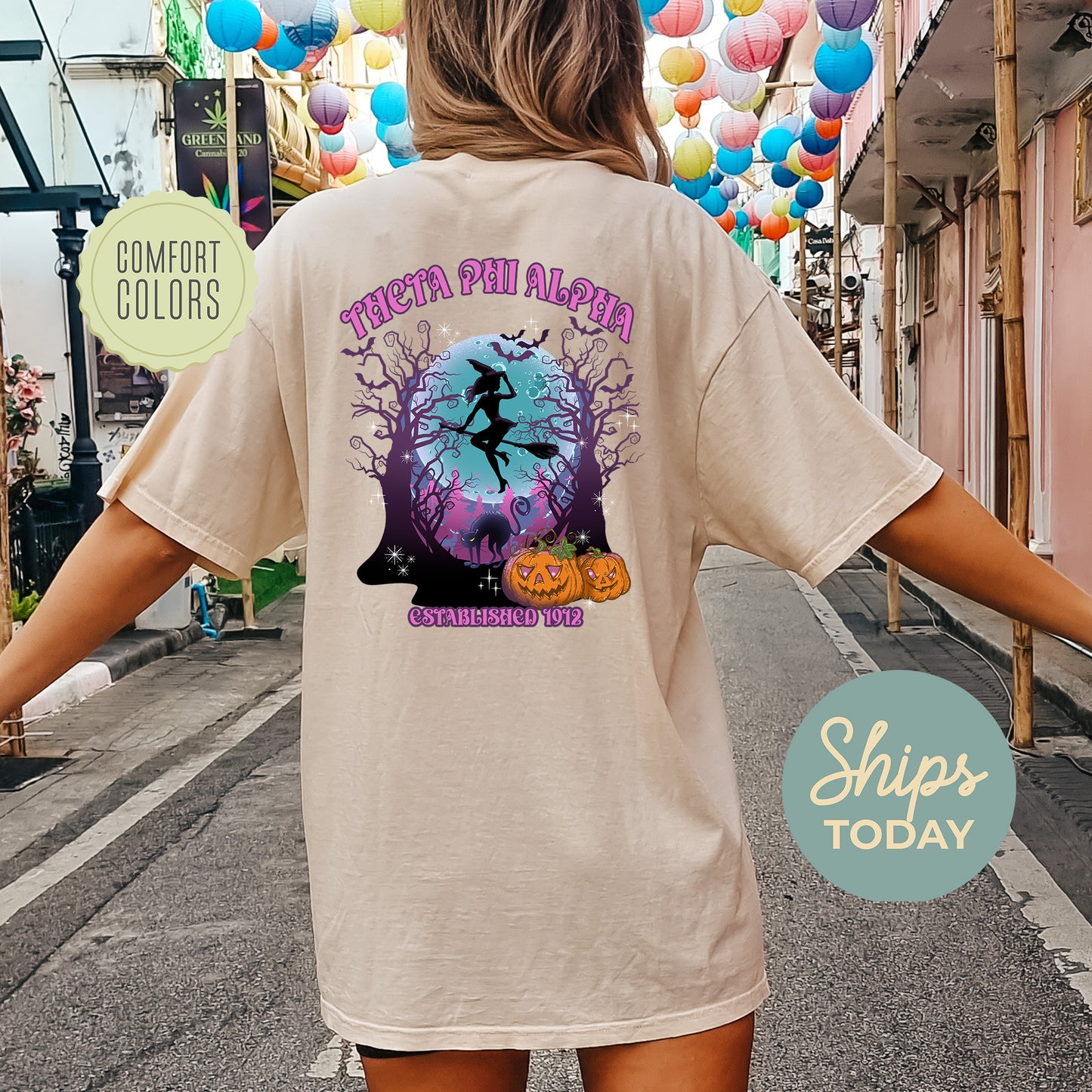 Theta Phi Alpha Halloween Witch Comfort Colors Sorority T-shirt _ 36250g