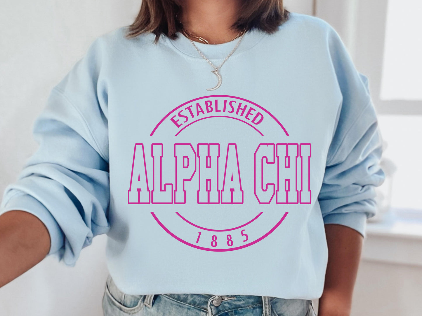 Alpha Chi Omega Pink Stamp Sorority Sweatshirt _ 52g