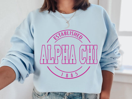 Alpha Chi Omega Pink Stamp Sorority Sweatshirt _ 52g