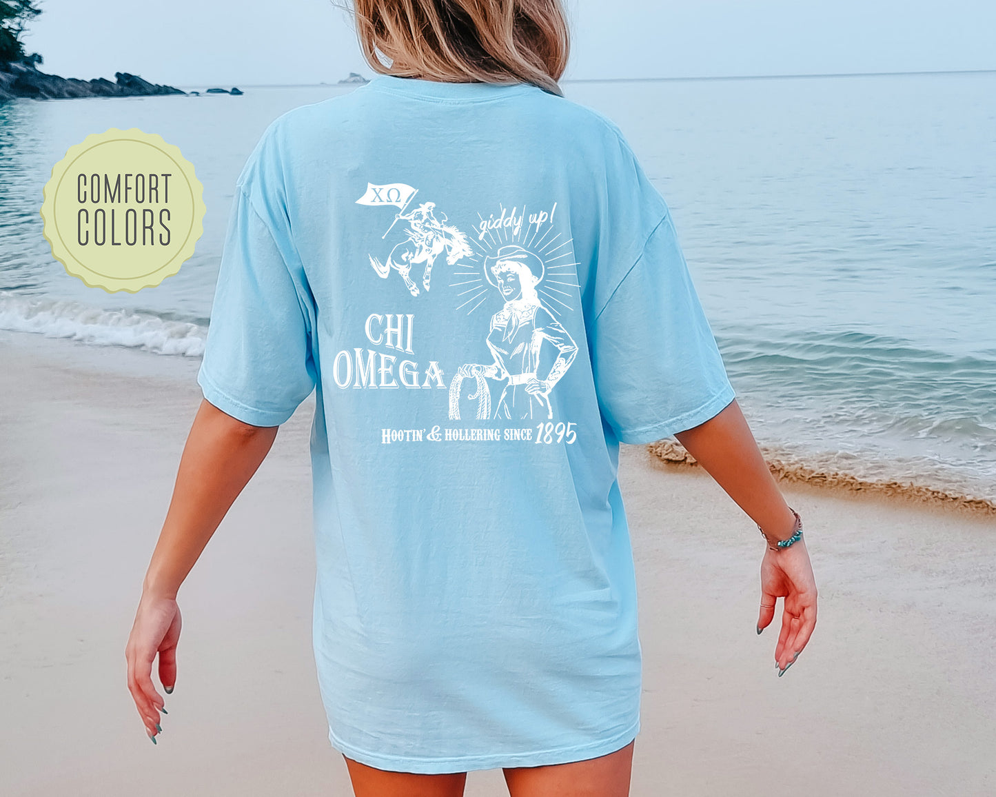 Chi Omega Howdy Cowgirl Comfort Colors Sorority T-shirt _ 35368g