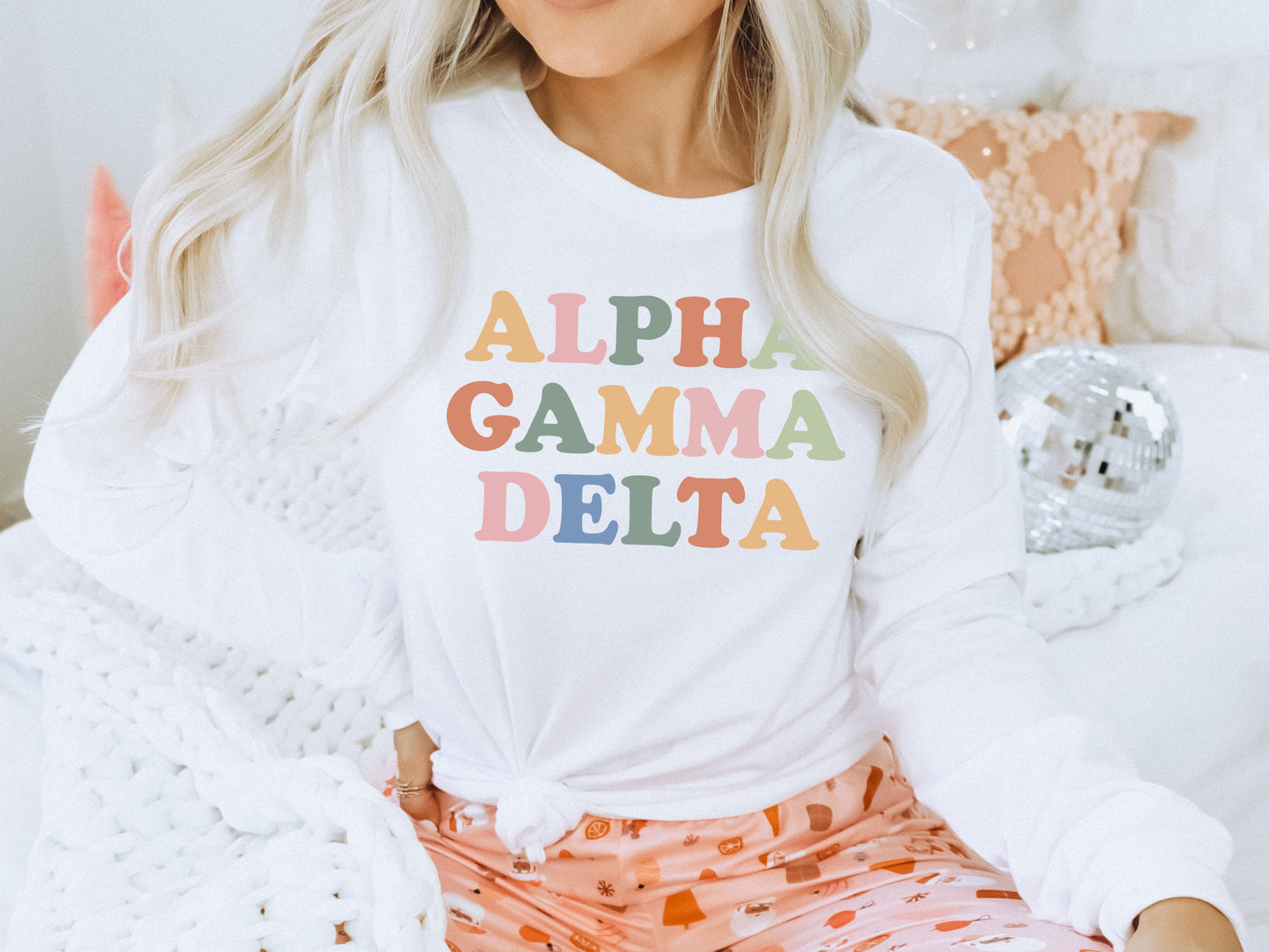 Alpha Gamma Delta Bright and Proud Sorority Long Sleeve T-shirt _ 417g