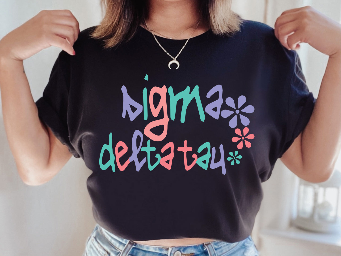 Sigma Delta Tau Colorful Floral Sorority T-shirt _ 2624g