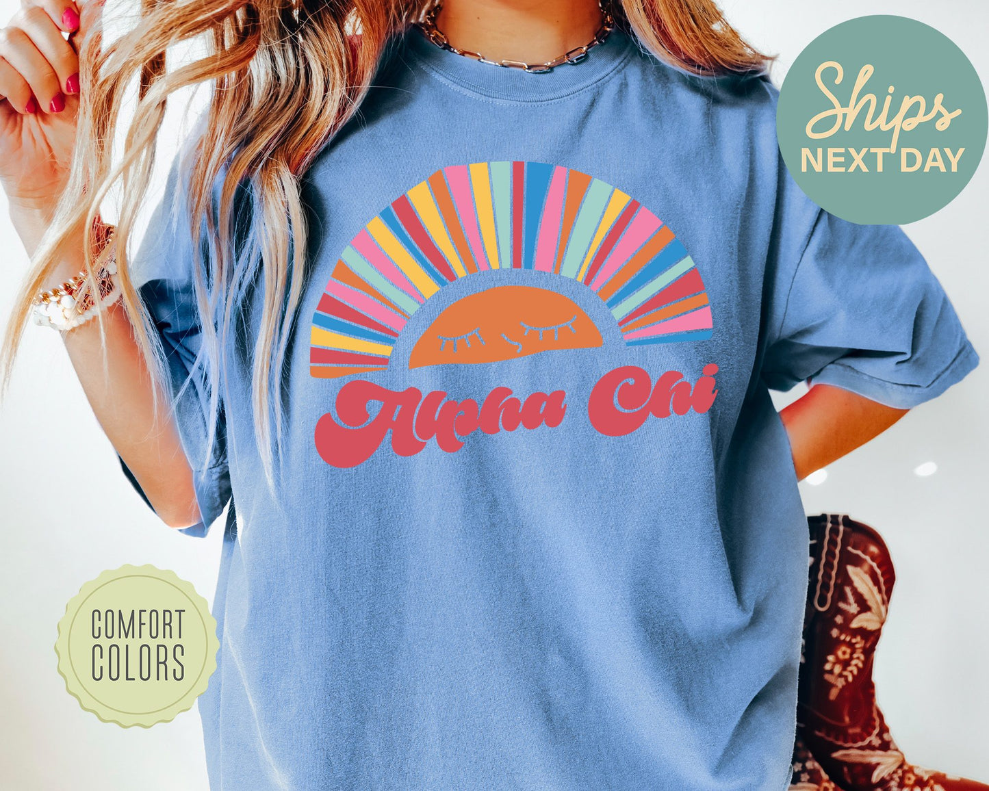 Alpha Chi Omega Sunshine Comfort Colors Sorority T-shirt _ 3307g