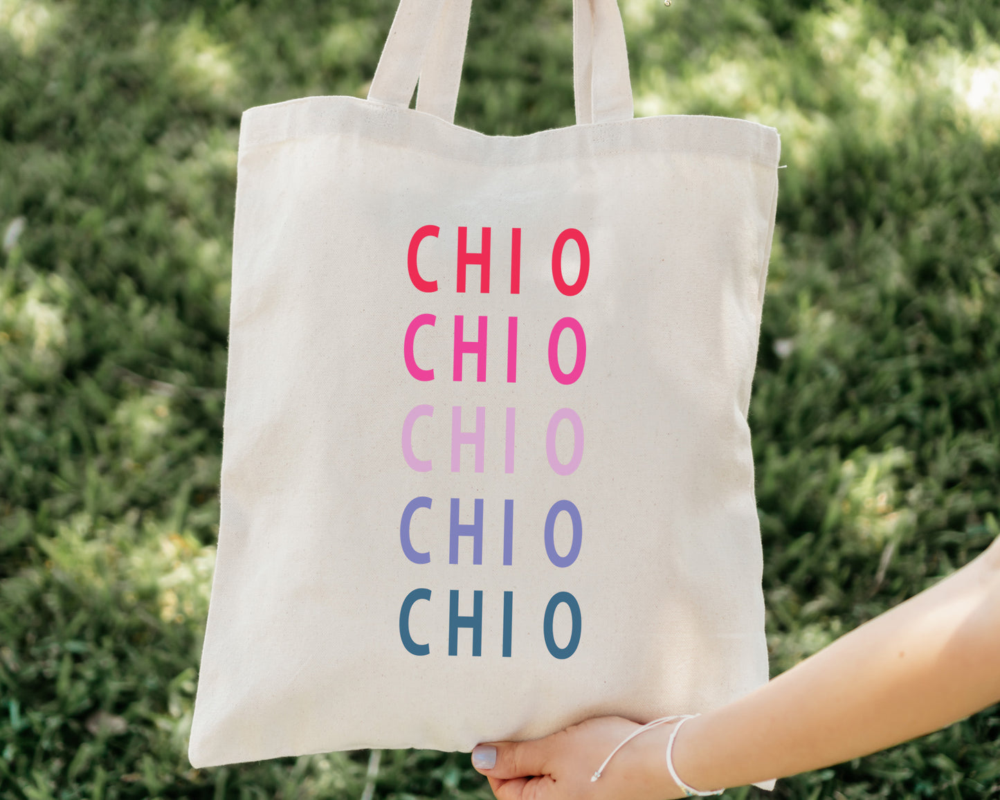 Chi Omega Bright and Stacked Sorority Tote Bag _ 34394g