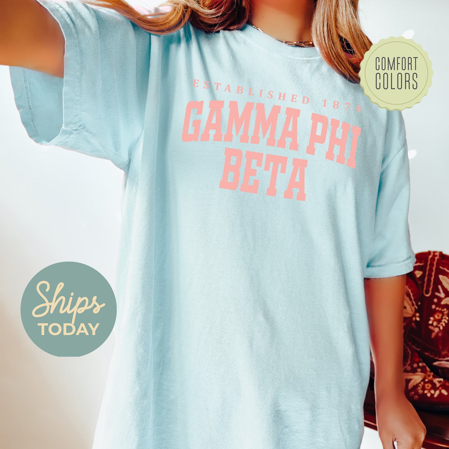 Gamma Phi Beta Bold Letters Comfort Colors Sorority T-shirt _ 35134g