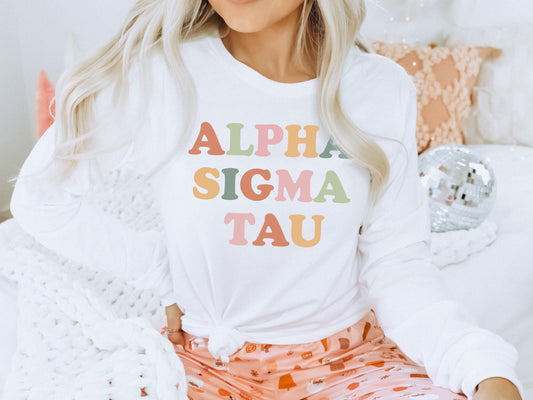 Alpha Sigma Tau Bright and Proud Sorority Long Sleeve T-shirt _ 421g