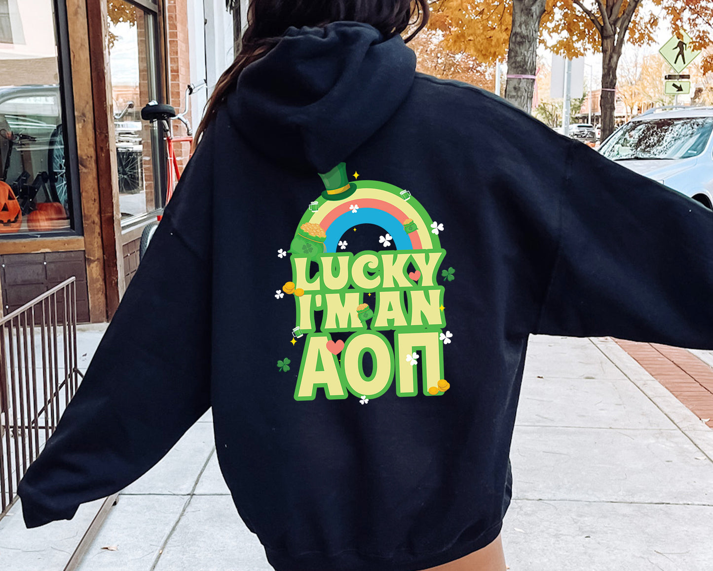 Alpha Omicron Pi Lucky Rainbow Sorority Hoodie _ 32872g