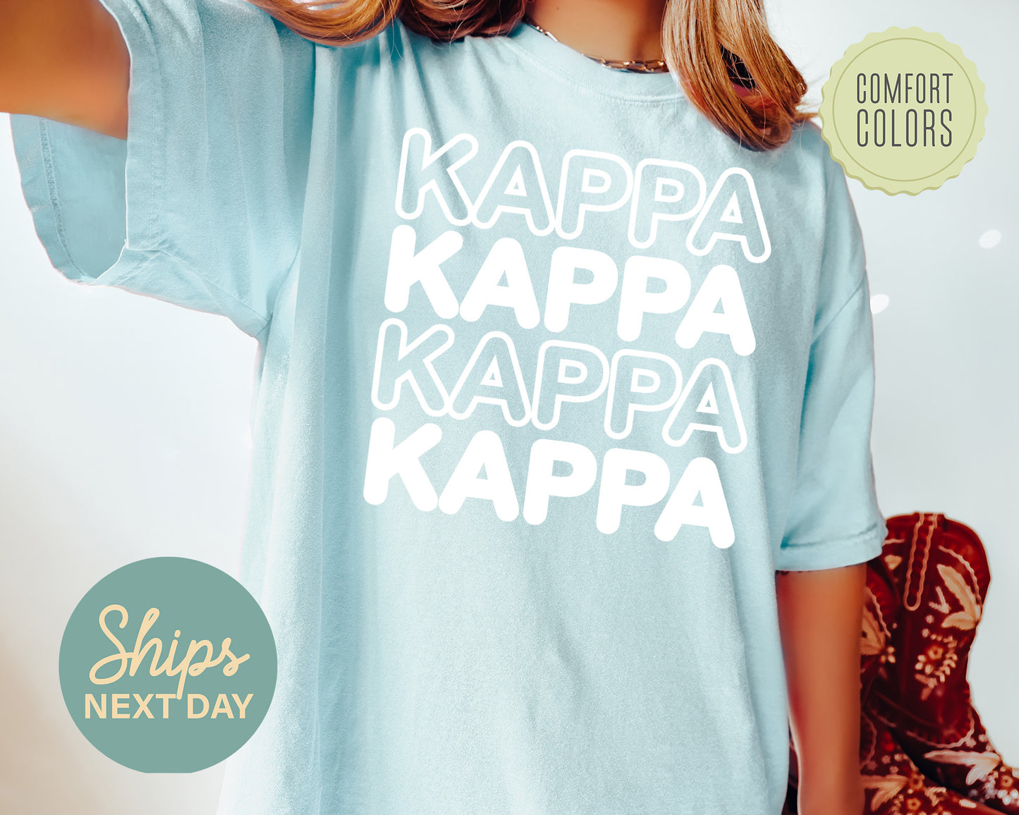 Kappa Kappa Gamma Bold Bubble Letter Comfort Colors Sorority T-shirt _ 2229g