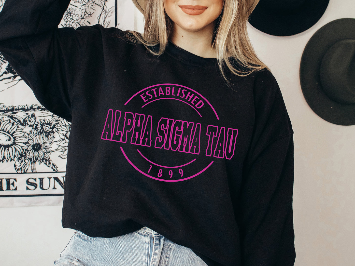 Alpha Sigma Tau Pink Stamp Sorority Sweatshirt _ 58g