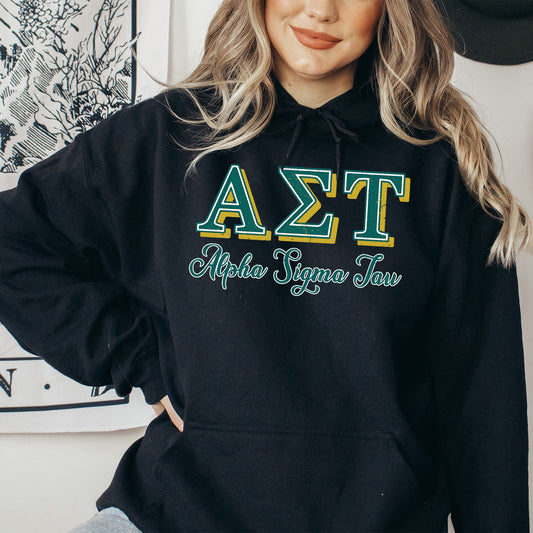 Alpha Sigma Tau Greek Colors Sorority Hoodie _ 36076g