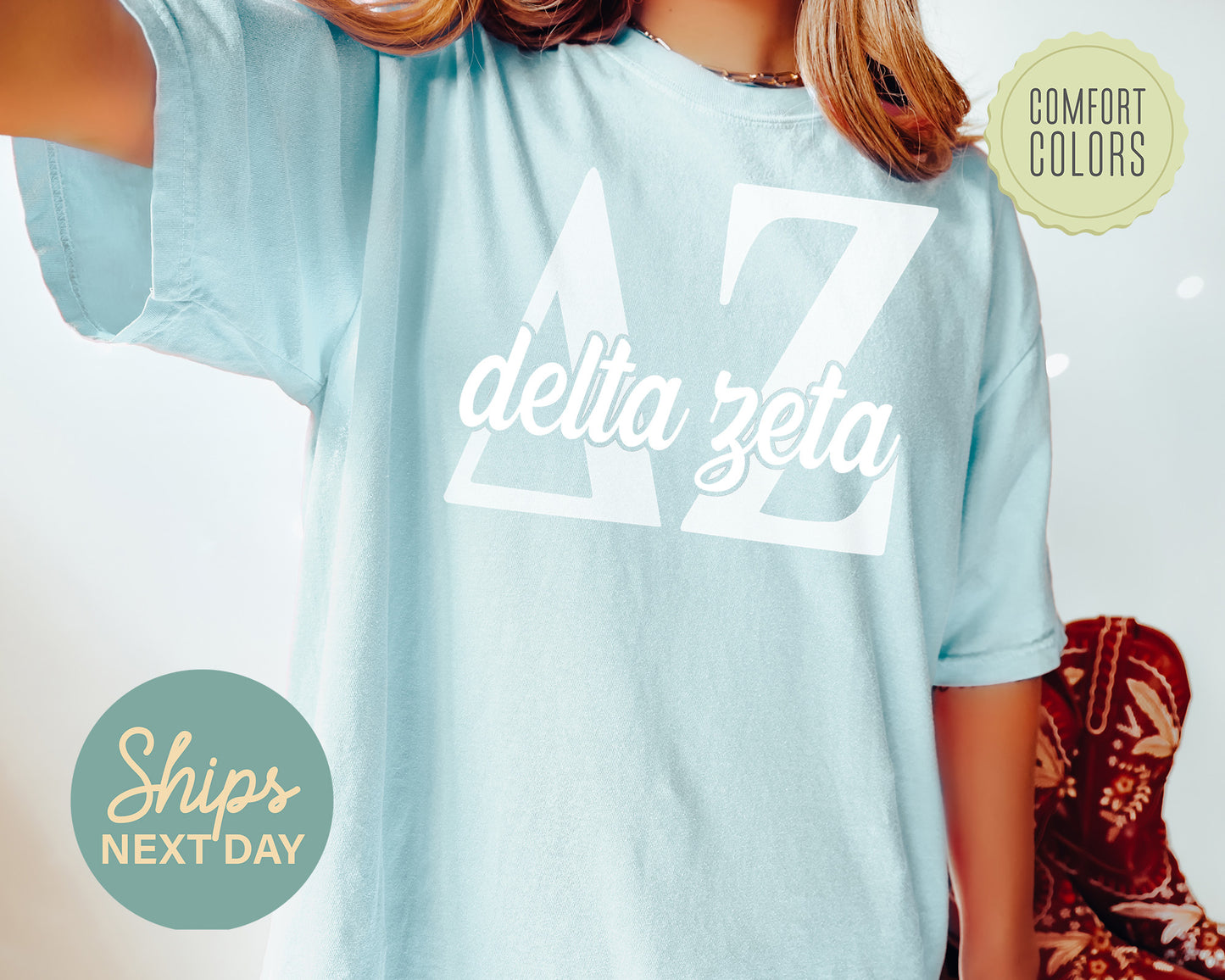Delta Zeta Sliced White Letters Comfort Colors Sorority T-shirt _ 2251g