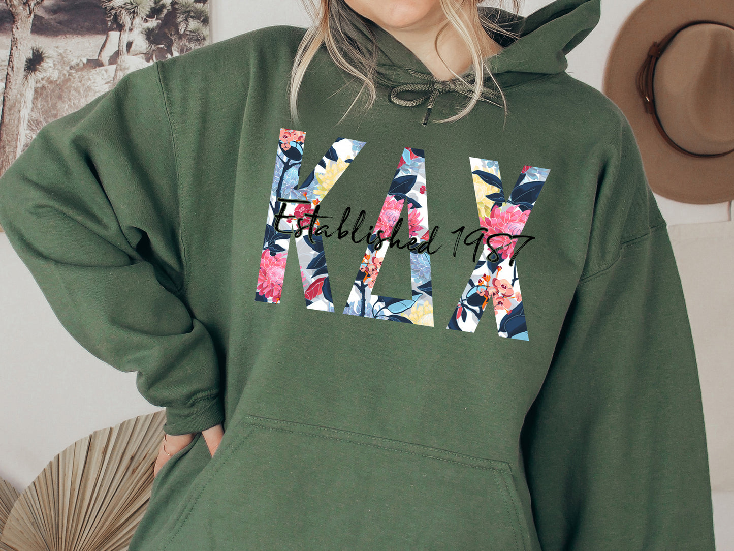 Kappa Delta Chi Floral Block Sorority Hoodie _ 3515g