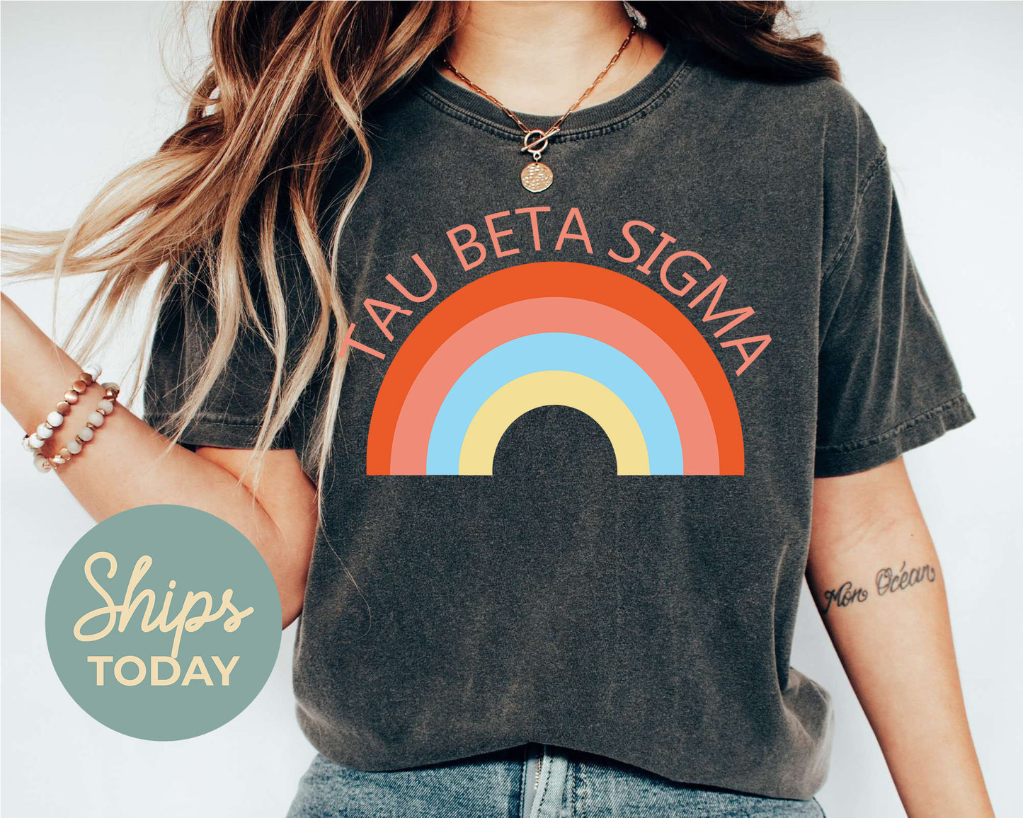 Tau Beta Sigma Colorful Rainbow Sorority T-shirt _ 3466g