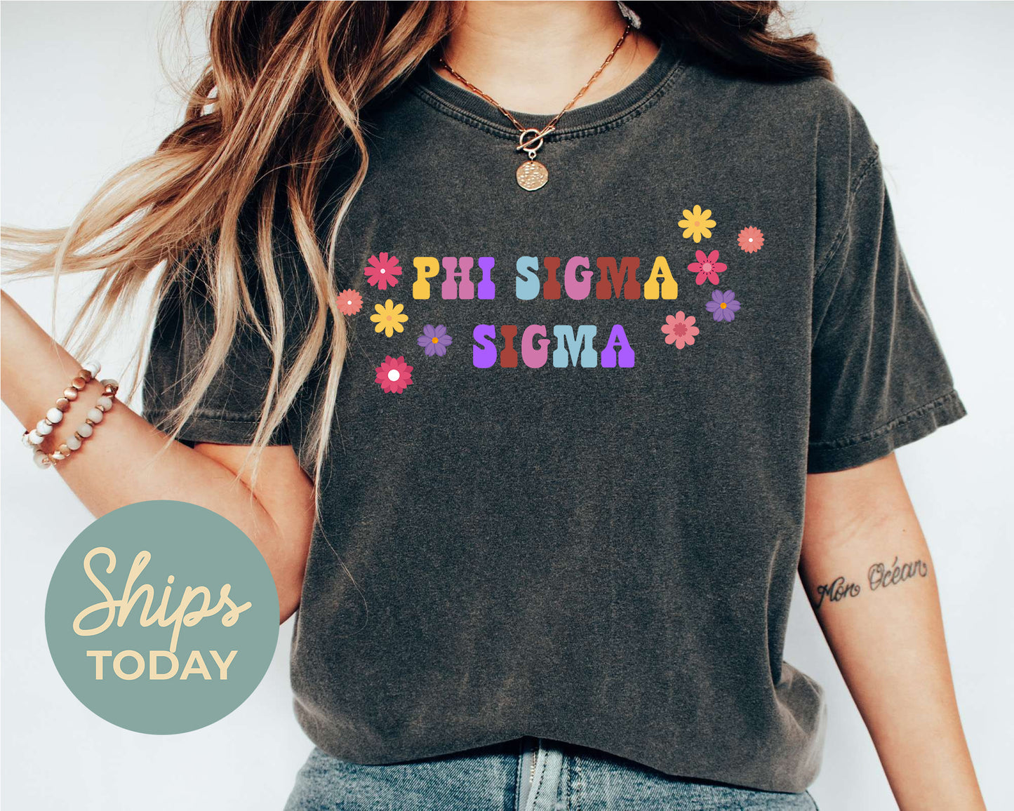 Phi Sigma Sigma Splash of Color Sorority T-shirt _ 3194g