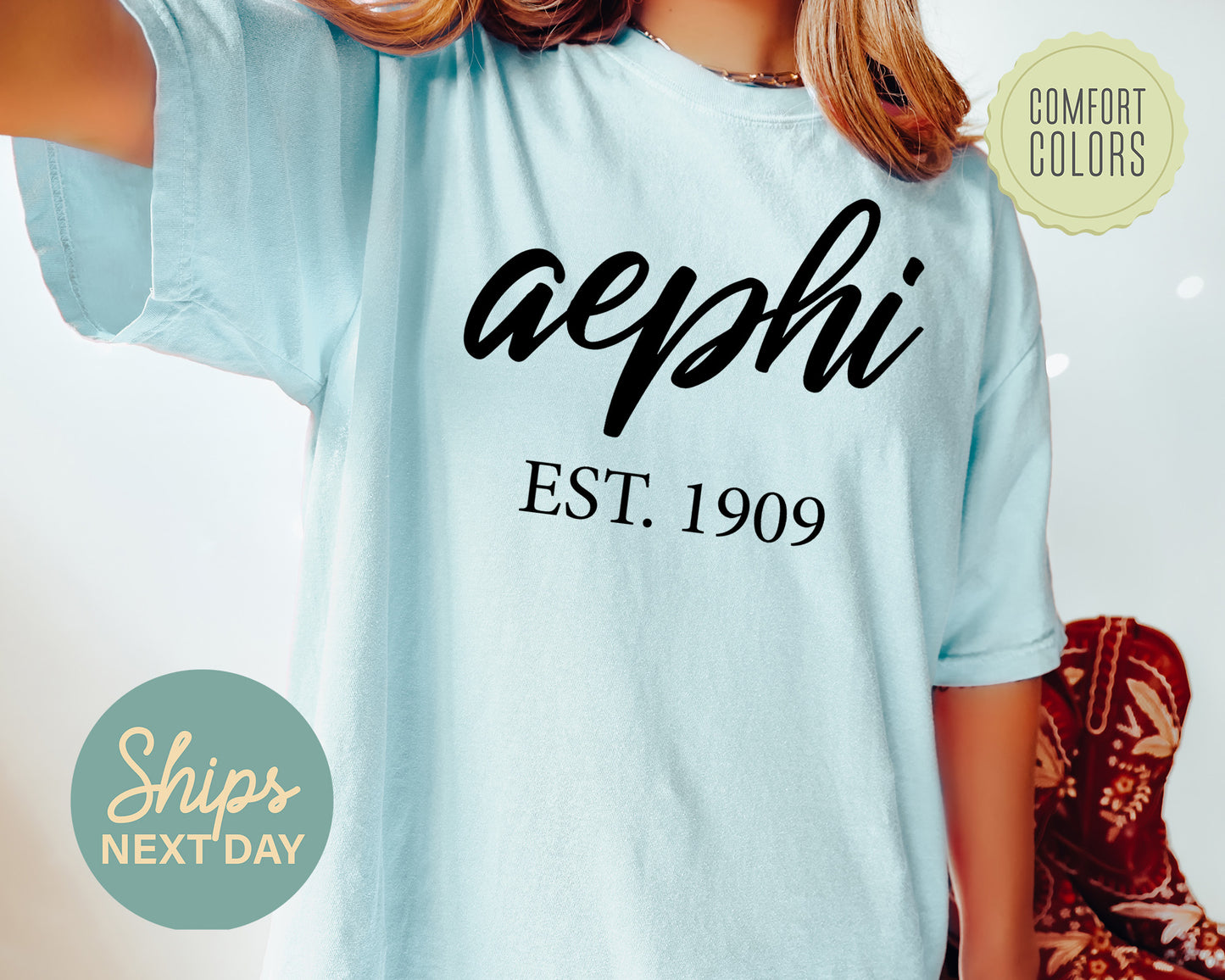Alpha Epsilon Phi Black Flowy Comfort Colors Sorority T-shirt _ 79g
