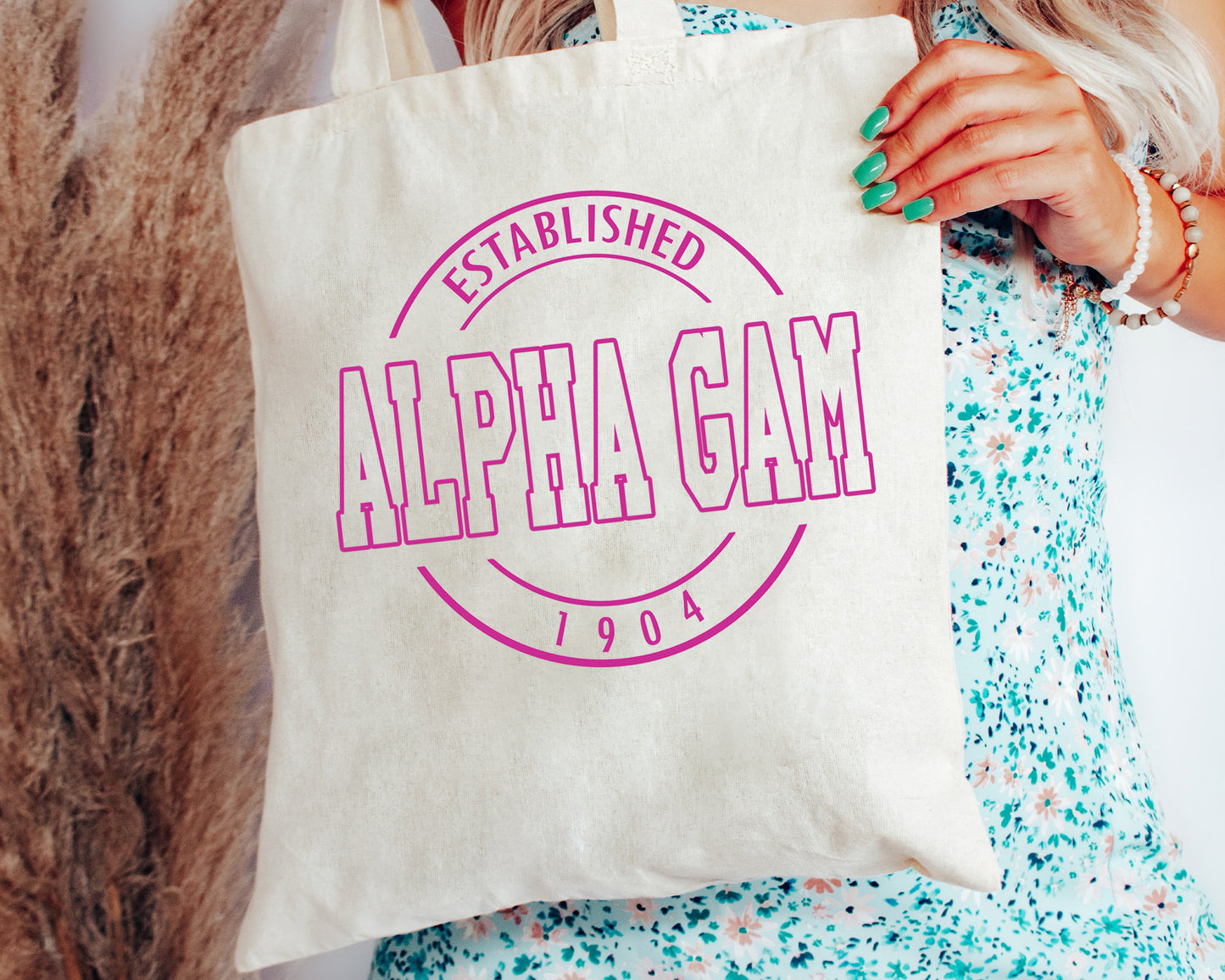 Alpha Gamma Delta Pink Stamp Sorority Tote Bag _ 34440g
