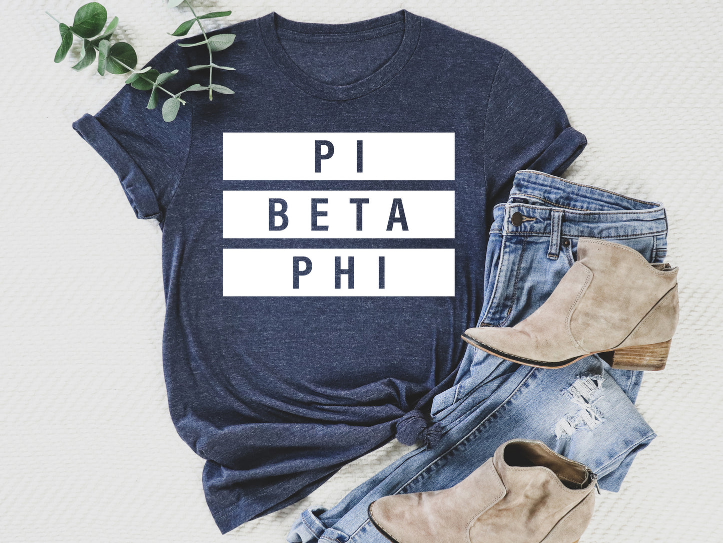 Pi Beta Phi Faded White Box Sorority T-shirt _ 3353g