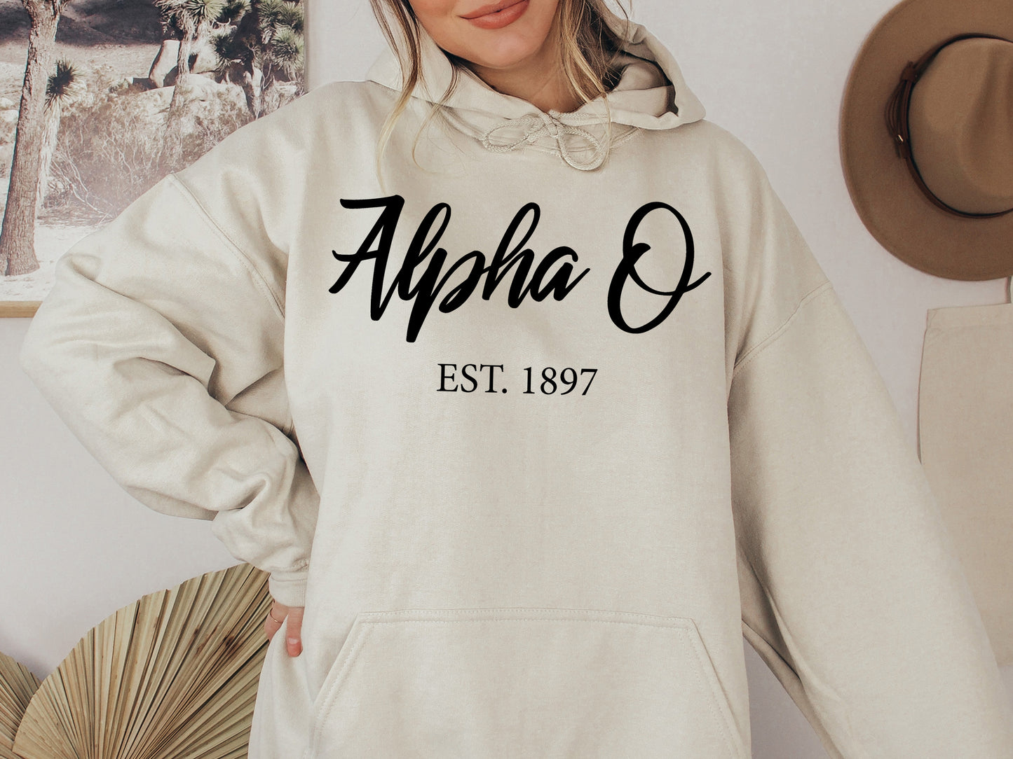 Alpha Omicron Pi Black Flowy Sorority Hoodie _ 81g