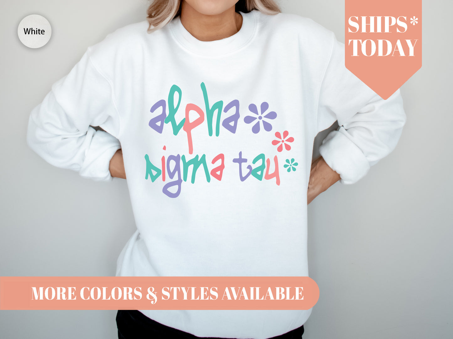 Alpha Sigma Tau Colorful Floral Sorority Sweatshirt _ 2610g