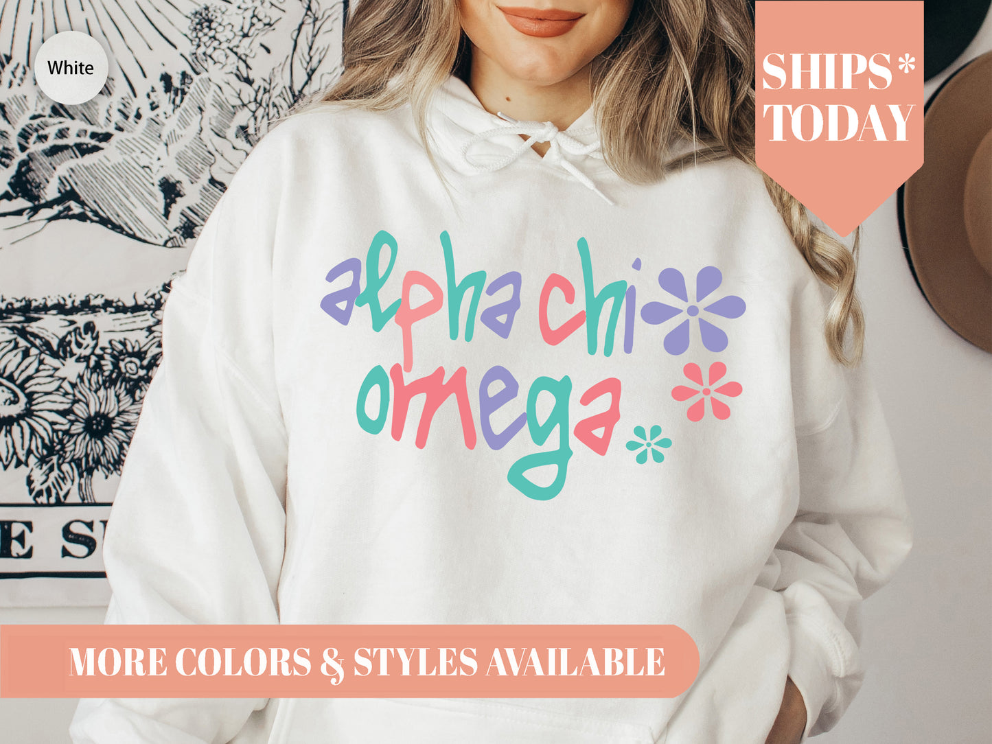 Alpha Chi Omega Colorful Floral Sorority Hoodie _ 2603g