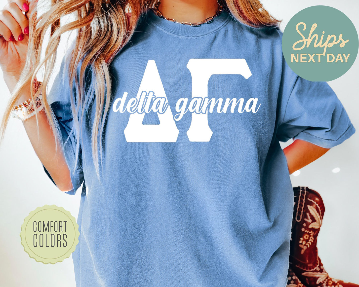 Delta Gamma Sliced White Letters Comfort Colors Sorority T-shirt _ 2249g