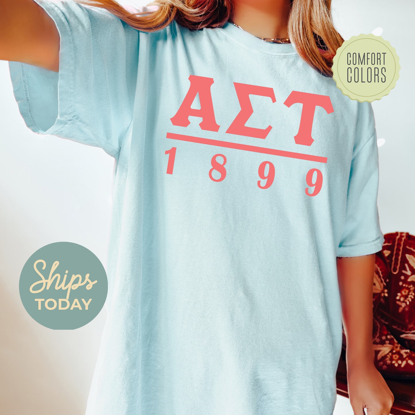 Alpha Sigma Tau Monochromatic Comfort Colors Sorority T-shirt _ 30850g