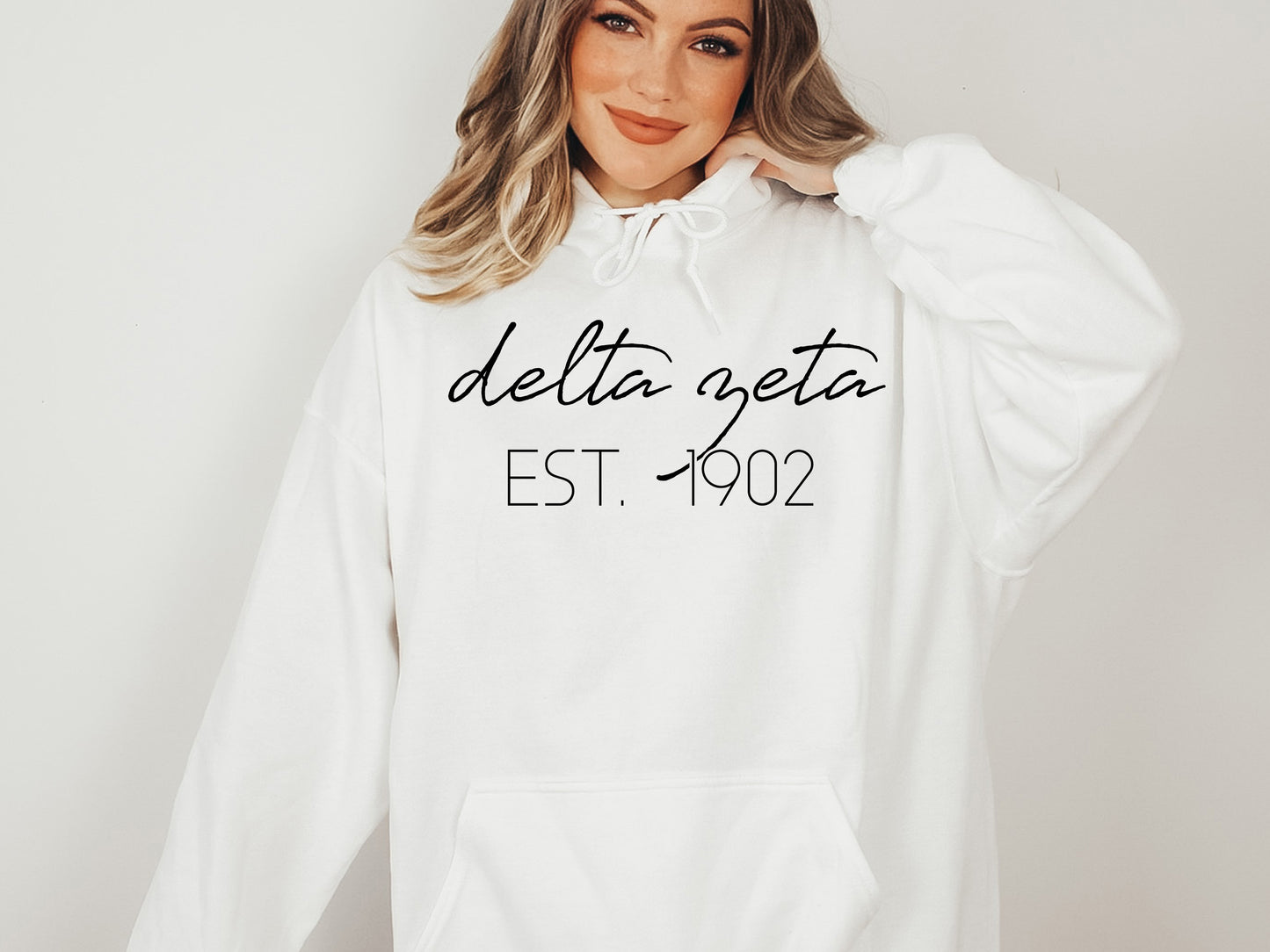 Delta Zeta Black Calligraphy Sorority Hoodie _ 2330g