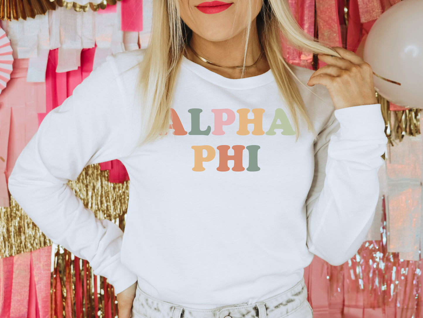 Alpha Phi Bright and Proud Sorority Long Sleeve T-shirt _ 419g