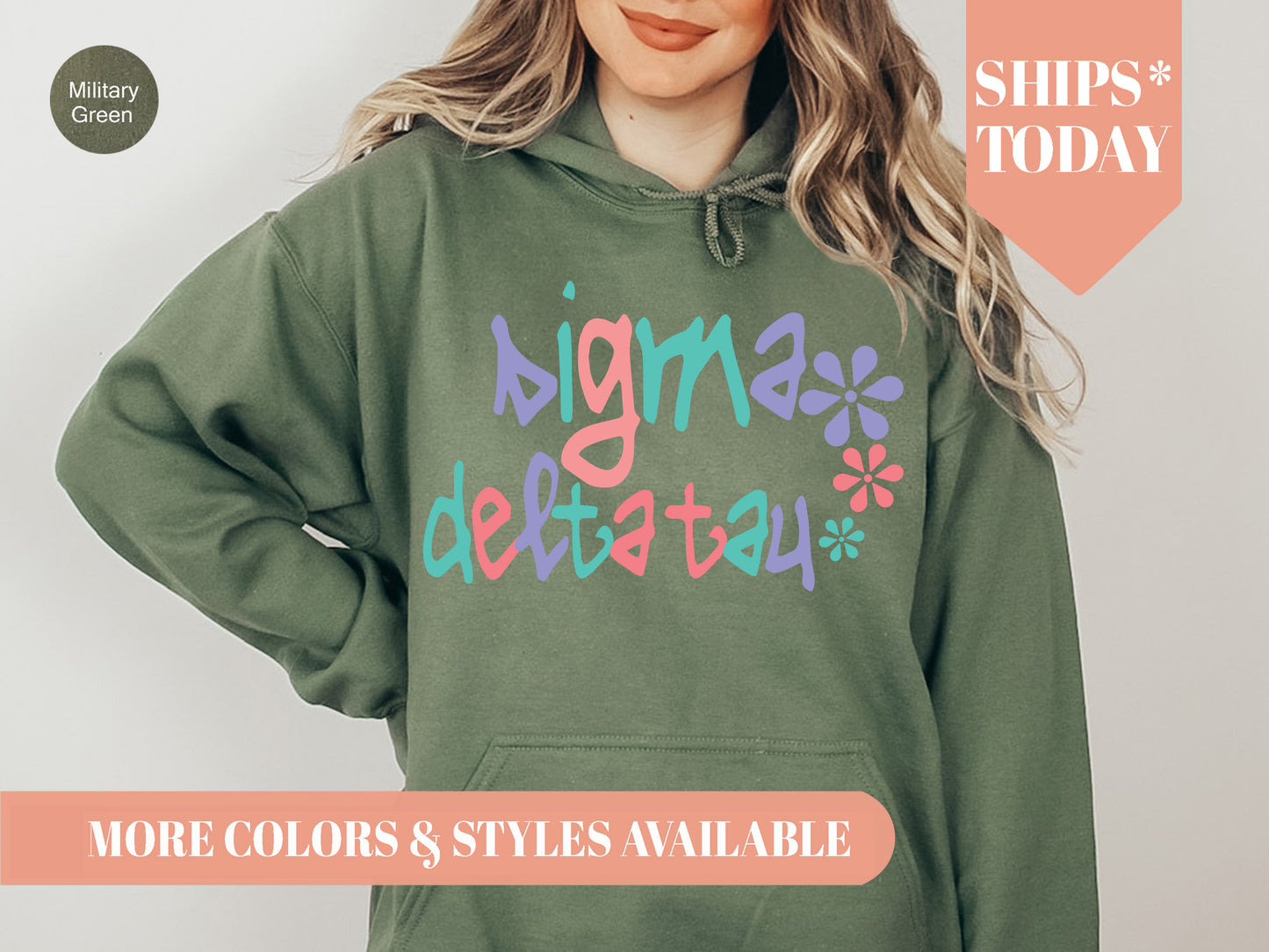 Sigma Delta Tau Colorful Floral Sorority Hoodie _ 2624g